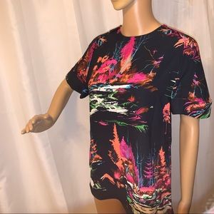 BALENCIAGA size 38 bold neon nature scene on black BLOUSE